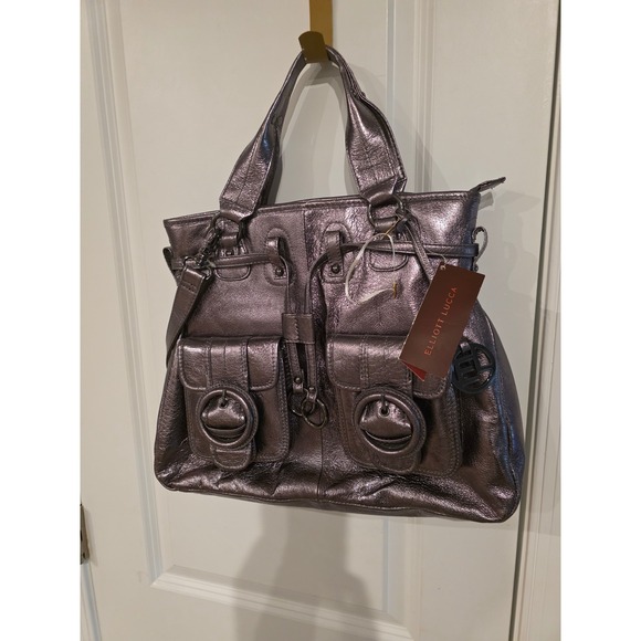 Elliott Lucca Handbags - Elliott Lucca‎ Estella Graphite Metallic Leather Hobo Shoulder Bag